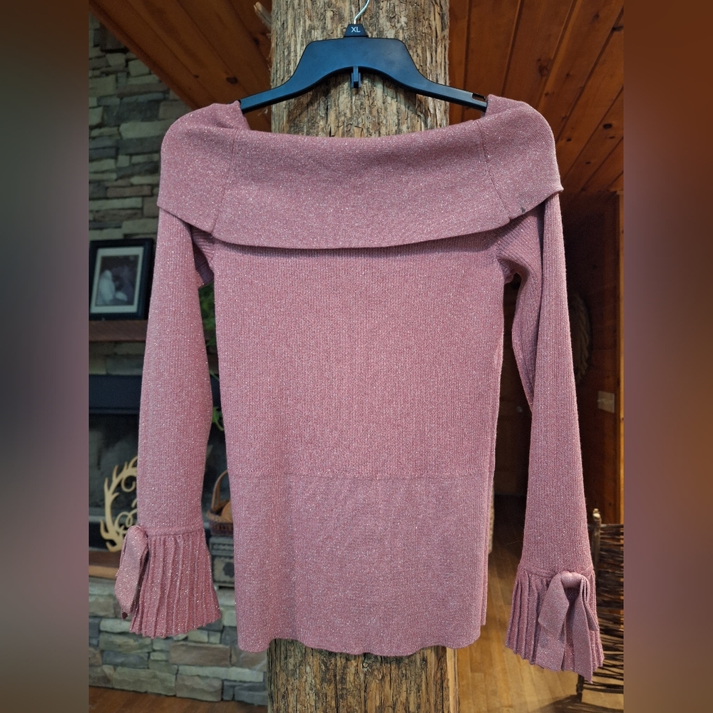 Elegant Off-Shoulder Pink Sweater By New York & Co Sz Med